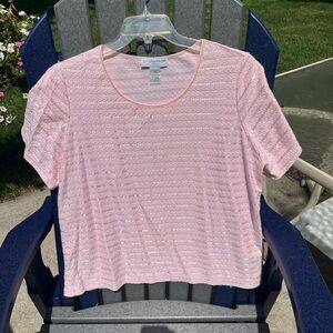 Sag Harbor Woman Embroidered Short Sleeve Top 1X Pink